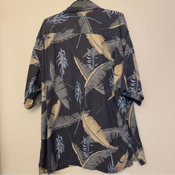 Tommy Bahama vintage 100% Silk navy blue Hawaiian Tropical button up Shirt -L - Picture 2 of 9